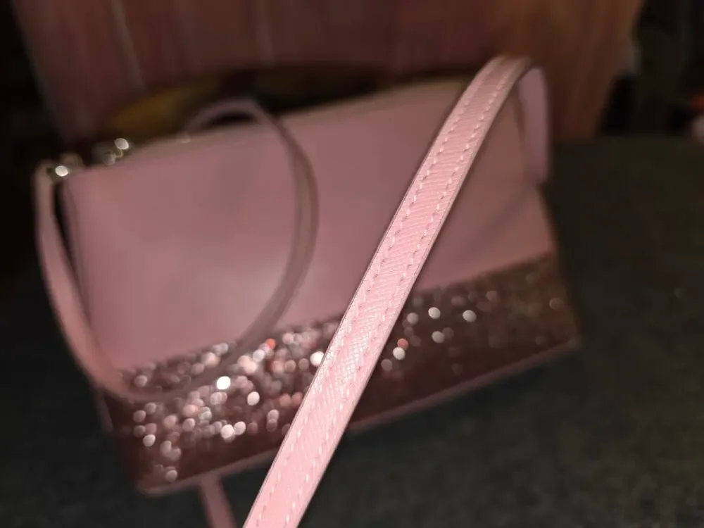 Kate Spade Greta Court Ramey Crossbody Dusty Peony Pink Saffiano Glitter Purse